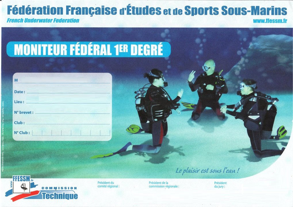 Diplome Moniteur Federal 1er degre MF1 Tahiti
